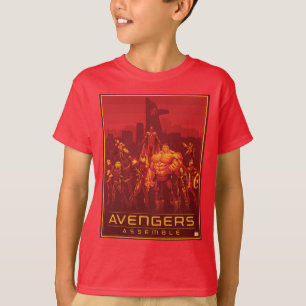 Avengers Avengers Assemble Red City Skyline T-Shirt