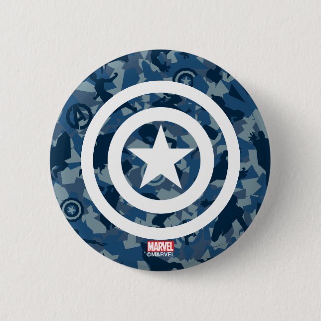 Avengers | Captain America Blue Camo Pattern 2 Inch Round Button (Front)