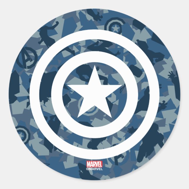 Avengers | Captain America Blue Camo Pattern Classic Round Sticker (Front)