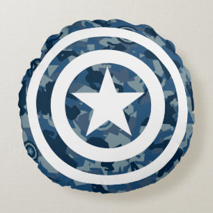 Avengers Captain America Blue Camo Pattern Round Pillow