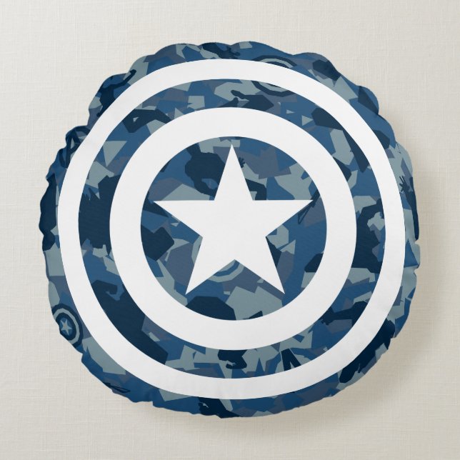 Avengers | Captain America Blue Camo Pattern Round Pillow (Front)