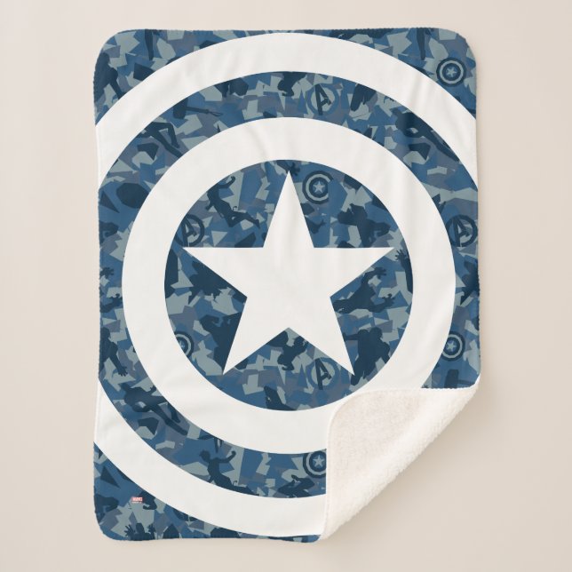 Avengers | Captain America Blue Camo Pattern Sherpa Blanket (Front)