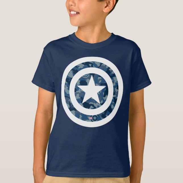 Avengers | Captain America Blue Camo Pattern T-Shirt (Front)