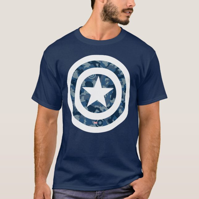 Avengers | Captain America Blue Camo Pattern T-Shirt (Front)