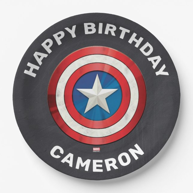 Avengers Captain America Chalkboard Birthday Paper Plate (Front)