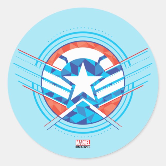 Avengers | Captain America Geometric Lined Shield Classic Round Sticker (Front)