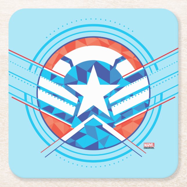Avengers | Captain America Geometric Lined Shield Square Paper Coaster (Front)