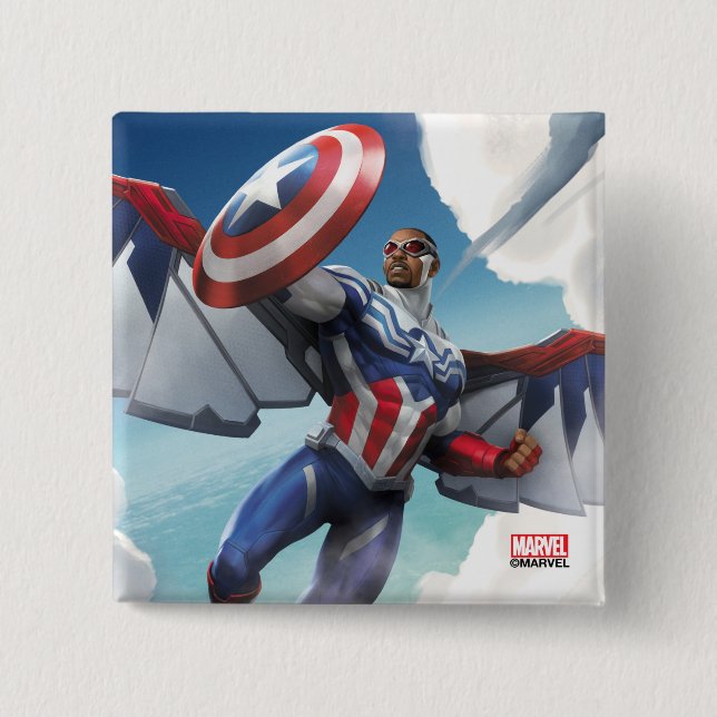 Avengers | Captain America Sam Wilson Flying 2 Inch Square Button (Front)