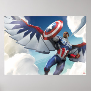 Avengers Captain America Sam Wilson Flying Poster