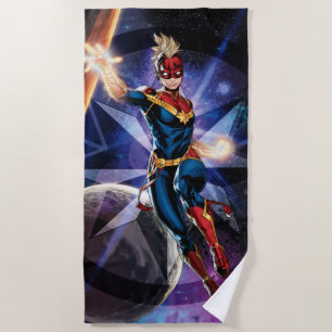 Avengers   Captain Marel Flying Through Space Beach Towel