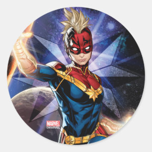 Avengers Captain Marel Flying Through Space Classic Round Sticker