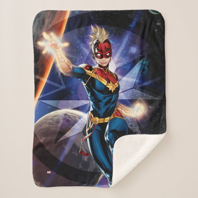 Avengers | Captain Marel Flying Through Space Sherpa Blanket (Front)