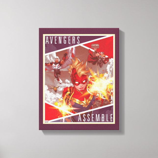 Avengers | Captain Marvel & Avengers Assembled Canvas Print (Front)