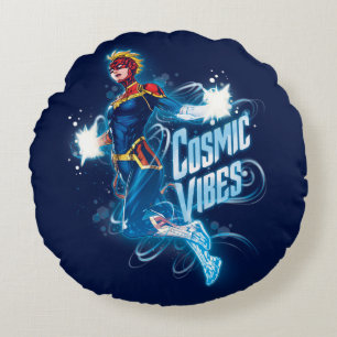 Avengers Captain Marvel Blue Cosmic Vibes Round Pillow