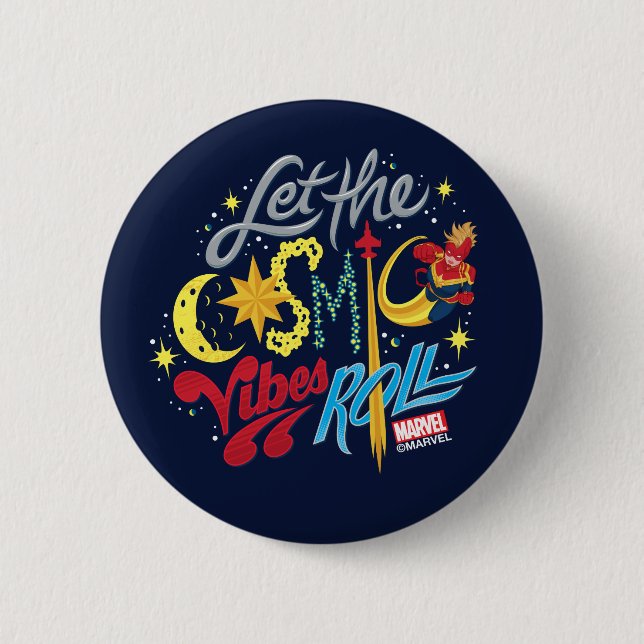 Avengers | Captain Marvel Cosmic Vibes Typography 2 Inch Round Button (Front)