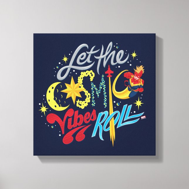 Avengers | Captain Marvel Cosmic Vibes Typography Canvas Print (Front)