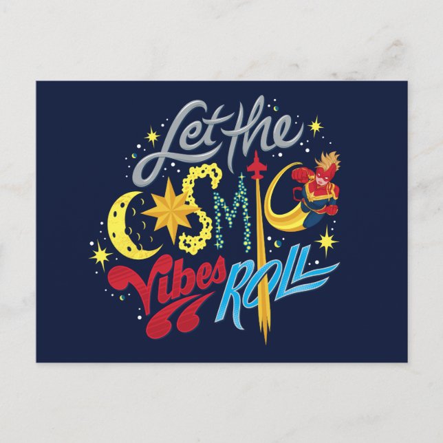 Avengers | Captain Marvel Cosmic Vibes Typography Postcard (Front)