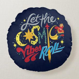 Avengers Captain Marvel Cosmic Vibes Typography Round Pillow