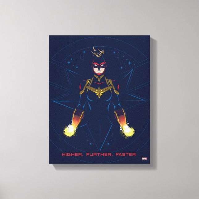 Avengers | Captain Marvel Reflected Light Line Art Canvas Print (Front)