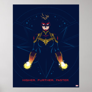Avengers Captain Marvel Reflected Light Line Art Poster