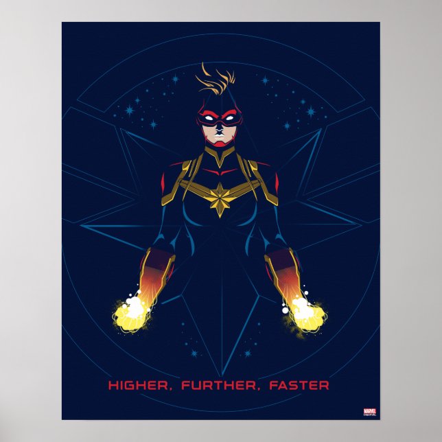 Avengers | Captain Marvel Reflected Light Line Art Poster (Front)
