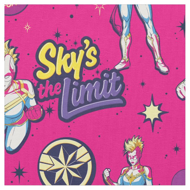 Avengers | Captain Marvel Sky's The Limit Graphic Fabric (Close Up)