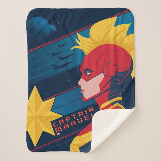 Avengers | Captian Marvel Outer Space Profile Art Sherpa Blanket (Front)