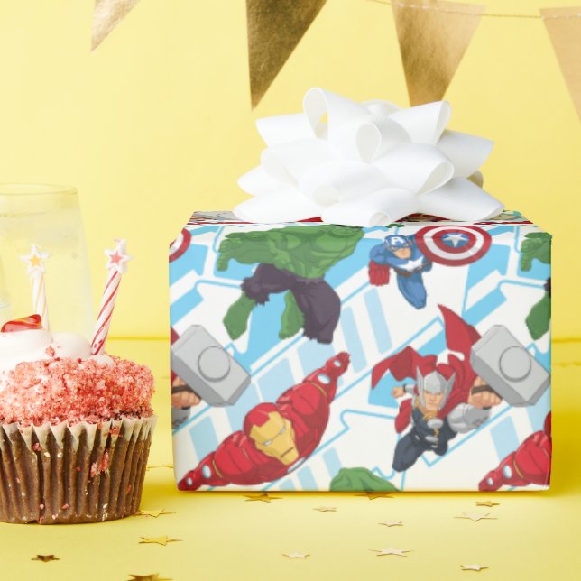 Avengers Character Action Kids Pattern Wrapping Paper (Birthday Party)