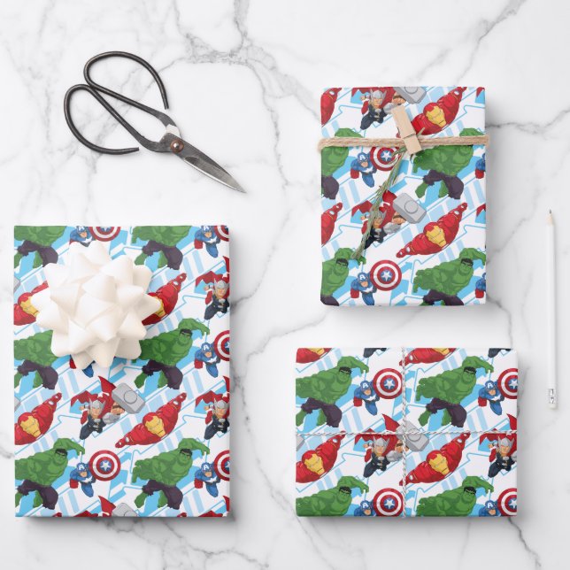 Avengers Character Action Kids Pattern Wrapping Paper Sheet (Front)