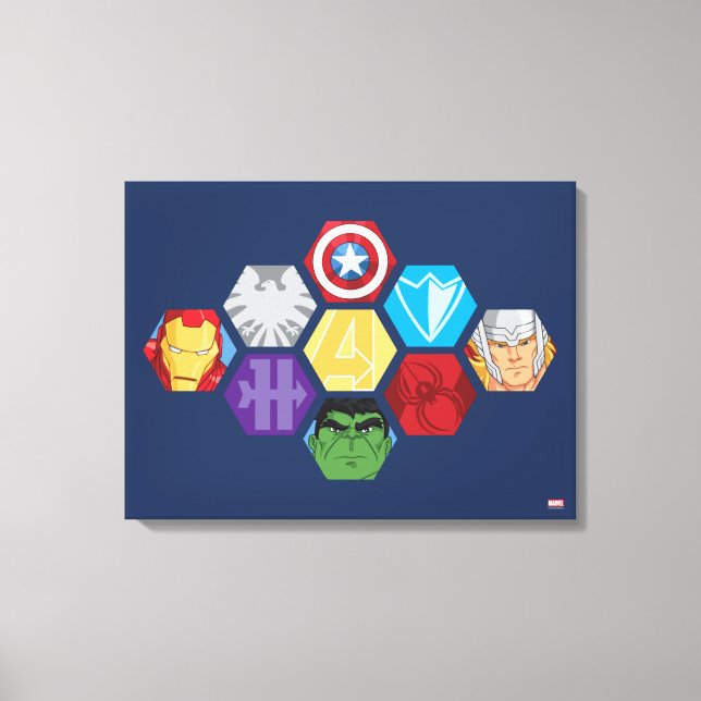 Avengers Character Faces & Logos Badge Canvas Print (Front)