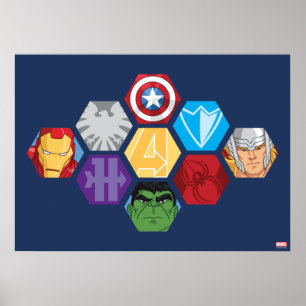 Avengers Character Faces & Logos Badge Poster