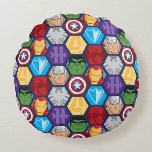 Avengers Character Faces & Logos Badge Round Pillow