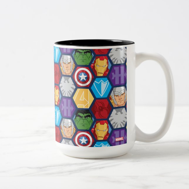 Avengers Character Faces & Logos Badge Two-Tone Coffee Mug (Right)