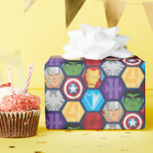 Avengers Character Faces & Logos Badge Wrapping Paper