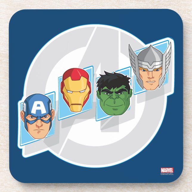 Avengers Character Faces Over Logo Coaster (Front)