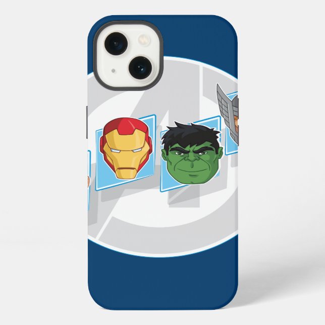 Avengers Character Faces Over Logo iPhone Case (Back)