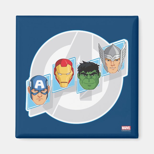 Avengers Character Faces Over Logo Magnet (Front)