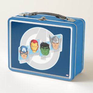 Avengers Character Faces Over Logo Metal Lunch Box