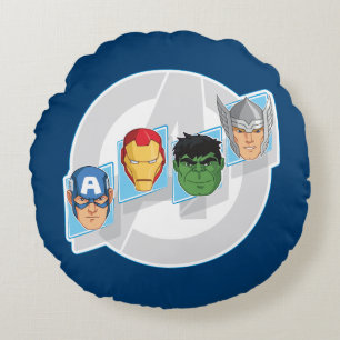 Avengers Character Faces Over Logo Round Pillow