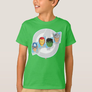 Avengers Character Faces Over Logo T-Shirt