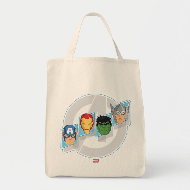 Avengers Character Faces Over Logo Tote Bag (Front)