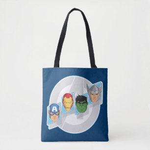 Avengers Character Faces Over Logo Tote Bag