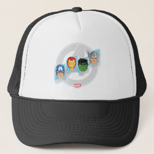 Avengers Character Faces Over Logo Trucker Hat