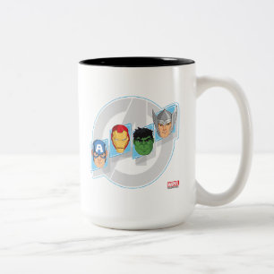 Avengers Character Faces Over Logo Two-Tone Coffee Mug