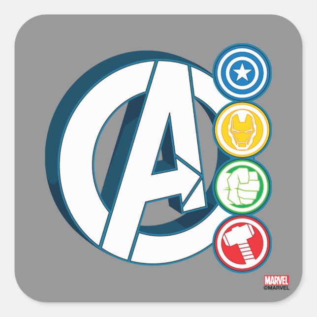 Avengers Character Logos Square Sticker (Front)