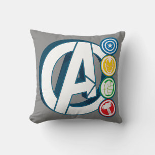 Avengers Character Logos Throw Pillow