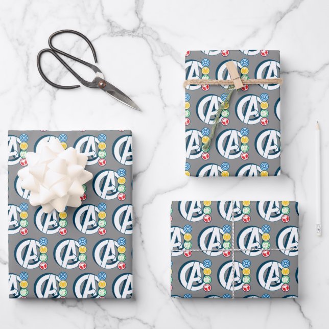 Avengers Character Logos Wrapping Paper Sheet (Front)