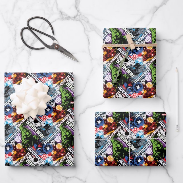 Avengers Character Pattern Wrapping Paper Sheet (Front)