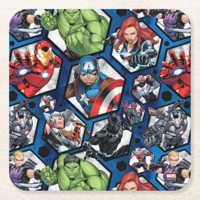 Avengers Classics | Avengers Hexagonal Pattern Square Paper Coaster (Front)