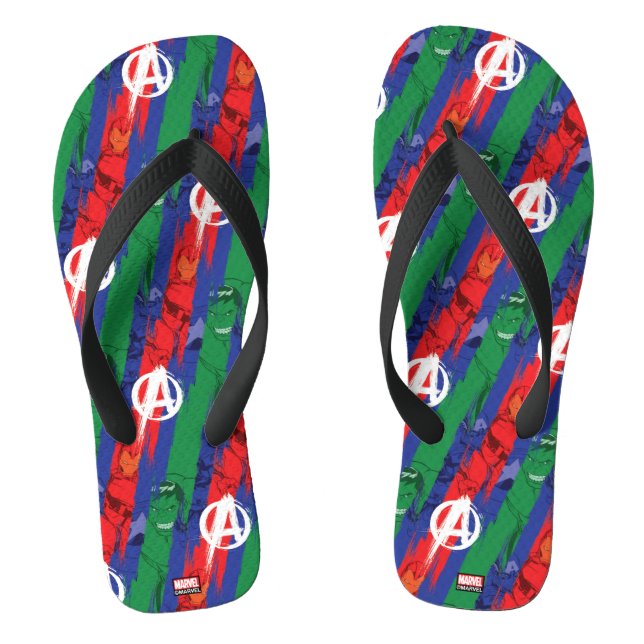 Avengers Classics | Avengers Paint Stripes Pattern Flip Flops (Footbed)